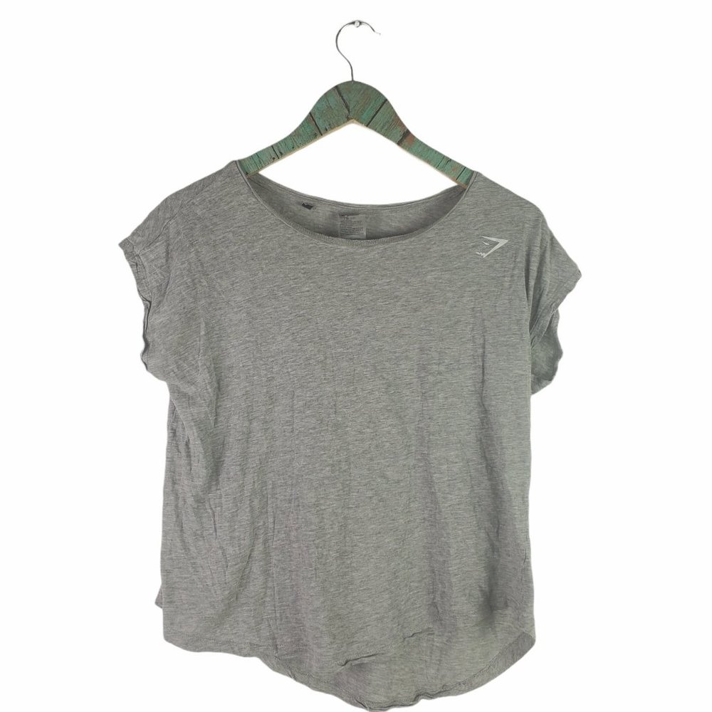 Gray Gym Shark Boxy Asymmetrical Tshirt Sz S